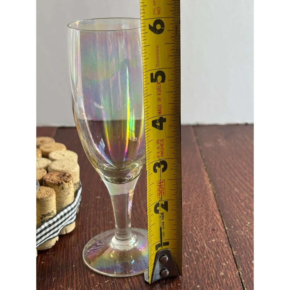 Vintage Iridescent Champagne Flutes Set of 2 Rainbow Luster Glass Stemware‎ 6in